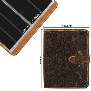 Arabesque Leather Stamp Binder Book - Hand Sewn Cover with Locking Band - 80 Pockets 45x120mm - AP0610