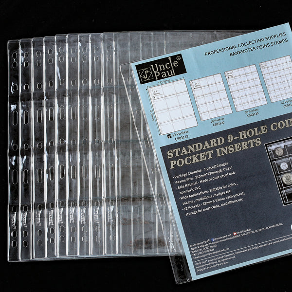 Coin Pages, 120 Pockets, 62x62mm/2.4x2.4inch, 10 Sheets