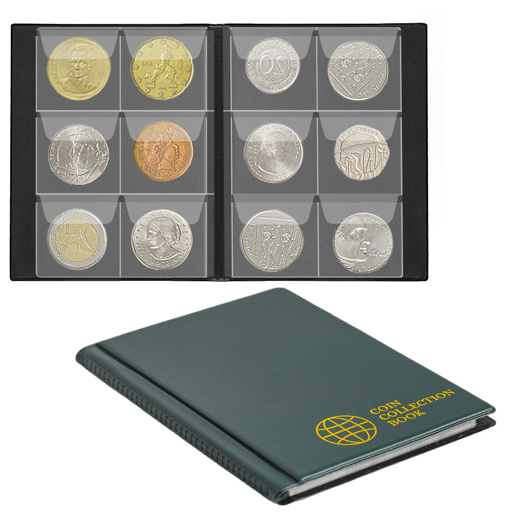 Coin Collection Album 60 Pockets - 4.5x4.5cm/1.8x1.8 inch Coin Holder Book  Coin Storage Album Money Penny Pocket for Collectors Green CS0106GR