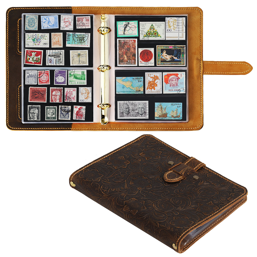 Postage Stamps Album 20 Pages 500 Units Handmade Top Grade Leather