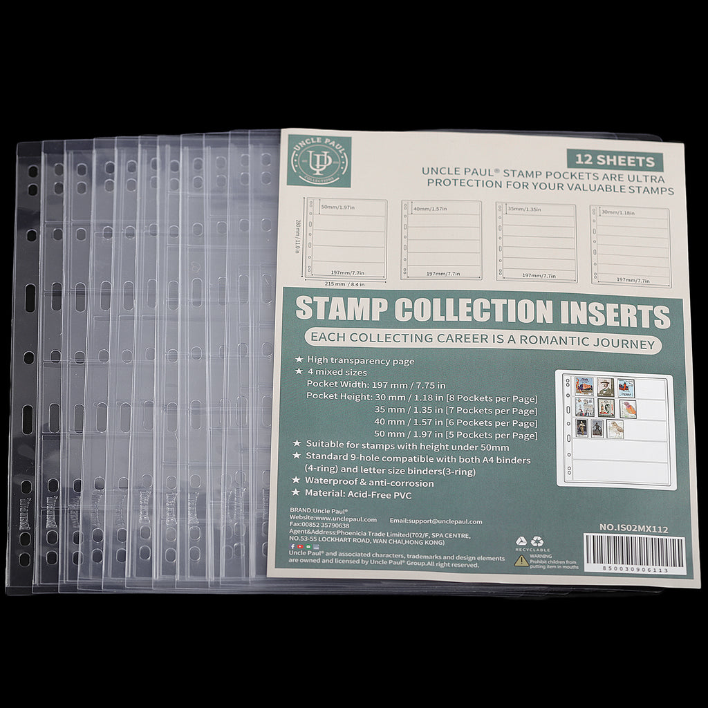 Stamp Pages, Mixed Sizes, 12 Sheets, IS02MX112 – UnclePaul